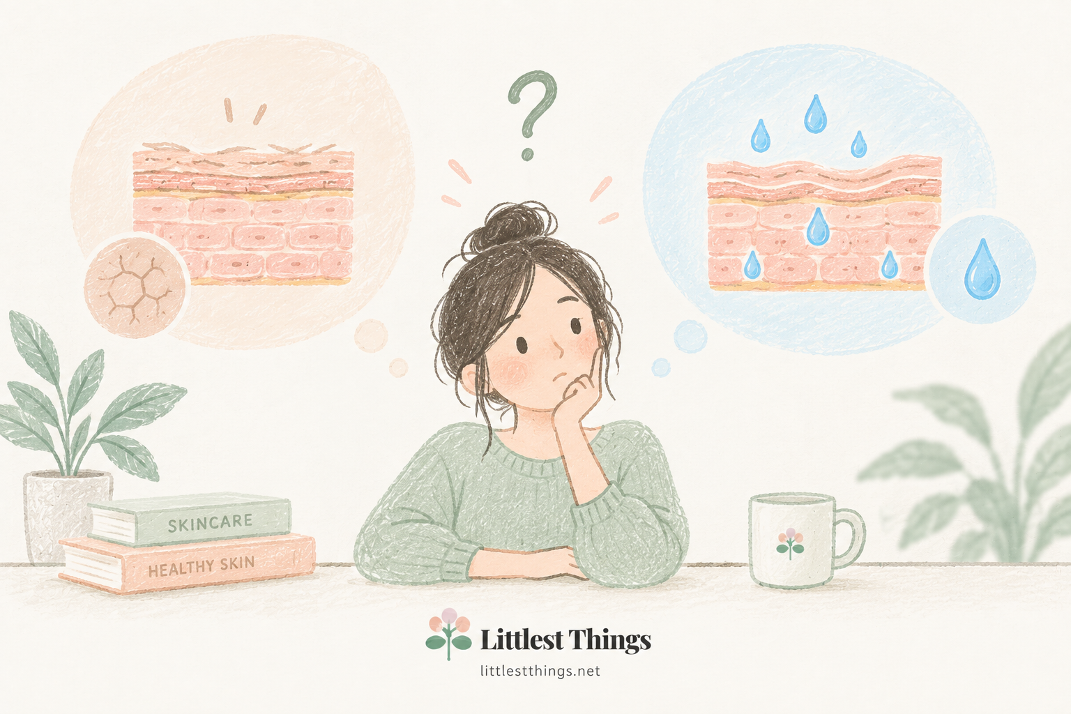 Minh họa mối liên hệ giữa da khô, khả năng giữ nước và hàng rào bảo vệ da.